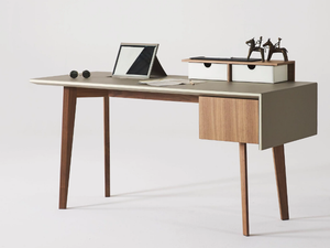 ERICE - Leather-covered wooden office desk with drawers _ Casa Covre